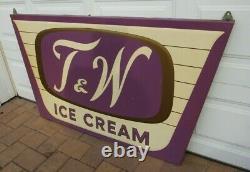 Large Vintage 1960s/70s Rare T&W Ice Cream Embossed Sign