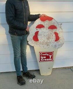 Large Vintage 4Ft. Tall Ice Cream Shop Crosby Ice Cream Cone Shaped Wood Sign