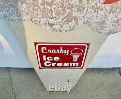 Large Vintage 4Ft. Tall Ice Cream Shop Crosby Ice Cream Cone Shaped Wood Sign
