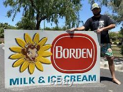 Large Vintage Borden's Milk & Ice Cream Elsie The Cow Gas Oil 80 Metal Sign NOS