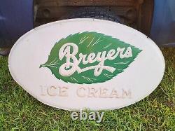 Large Vintage Breyers Embossed Metal Sign Ice Cream Dairy Farm Milk Cow
