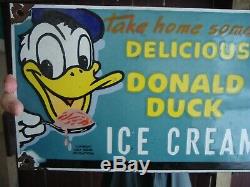 Large Vintage Delicious Strawberry Duck Ice Cream Porcelain Advertising Sign