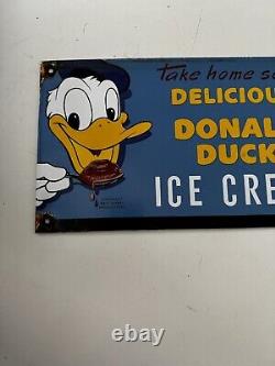 Large Vintage Donald Duck Ice Cream 20 Porcelain Gas Pump Advertising Sign