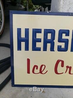 Large Vintage Hershey's Ice Cream Country Store Embossed Metal Sign Original WOW