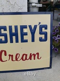 Large Vintage Hershey's Ice Cream Country Store Embossed Metal Sign Original WOW