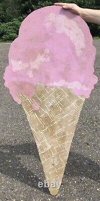 Large Vintage Ply Wood Die Cut ICE CREAM Shop Cone Trade Advertising Sign