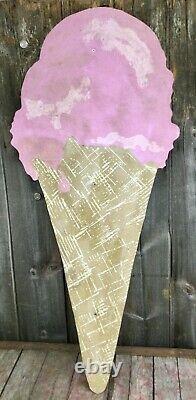 Large Vintage Ply Wood Die Cut ICE CREAM Shop Cone Trade Advertising Sign