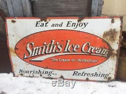 Large Vintage Porcelain Smith's Ice Cream Advertising Store Sign