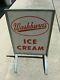 Large Vintage Washburn's Ice Cream Advertisement Porcelain Sign w. Metal Stand