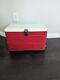 Large late 1950s Drink Coca-Cola in Bottles two-tone picnic cooler with Ice Pick