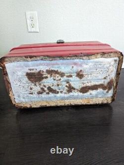 Large late 1950s Drink Coca-Cola in Bottles two-tone picnic cooler with Ice Pick