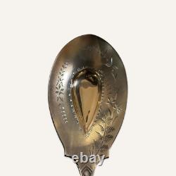 Late 19th Century Bright-Cut Large Sterling Silver Ice Cream Spoon With Gold Was
