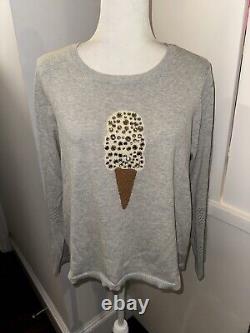Lisa Todd Large Jeweled Ice Cream Graphic Script Down Back Embroidered Sweater