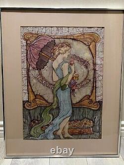Marty Gottesman Large Batik Art Afternoon Ice Cream Parlor, Signed, Framed