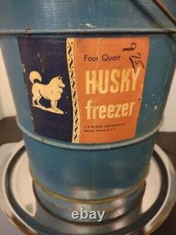 NEW Vintage Antique Husky Freezer 4QT Wooden Ice Cream Freezer Hand Crank EXC