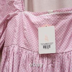 NWT Selkie Ice Cream Pink & White Gingham French Puff Midi Dress Large
