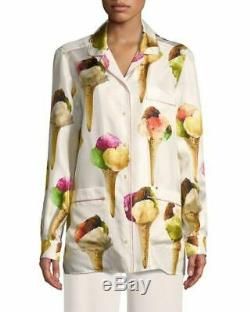 New$1500 Dolce&gabbana Silk Print Ice Cream Blouse / Shirt Uk12/ 46/ L