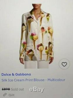 New$1500 Dolce&gabbana Silk Print Ice Cream Blouse / Shirt Uk12/ 46/ L