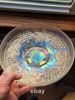 Nice White Northwood Carnival Glass Grape & Cable Pattern Large Ice Cream Bowl