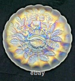 Northwood Carnival Glass White Peacock and Urn Large Ice Cream Bowl Signed