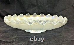 Northwood Carnival Glass White Peacock and Urn Large Ice Cream Bowl Signed