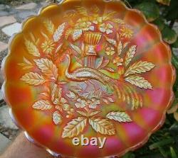 Northwood Peacock And Urn Large ice cream Bowl Pumpkin Marigold Carnival Glass