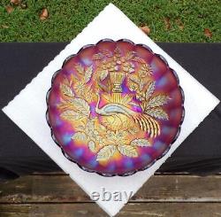 Northwood Purple Carnival Glass Peacock & Urn Large Ice Cream Bowl