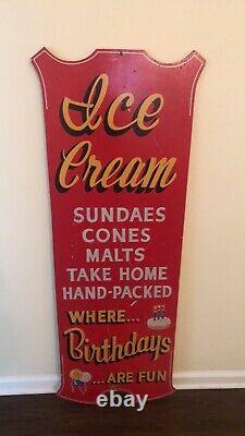OLD Vintage Large Painted Wood Ice Cream Store Sign Folk Art