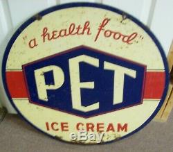 PET ICE CREAM Vintage Large 30 Inch Double Sided Porcelain Sign