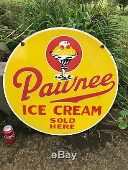 Pawnee Ice Cream Large, Heavy Double Sided Porcelain Sign (30 Inch) Nice Sign