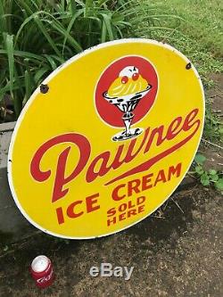 Pawnee Ice Cream Large, Heavy Double Sided Porcelain Sign (30 Inch) Nice Sign