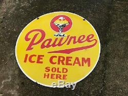 Pawnee Ice Cream Large, Heavy Double Sided Porcelain Sign (30 Inch) Nice Sign