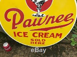 Pawnee Ice Cream Large, Heavy Double Sided Porcelain Sign (30 Inch) Nice Sign