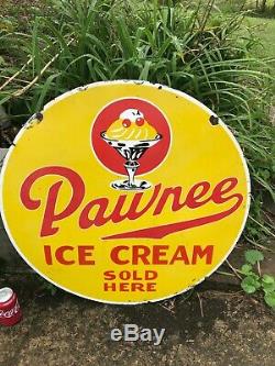 Pawnee Ice Cream Large, Heavy Double Sided Porcelain Sign (30 Inch) Nice Sign