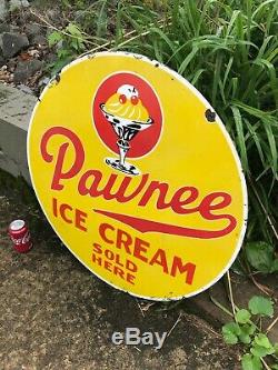 Pawnee Ice Cream Large, Heavy Double Sided Porcelain Sign (30 Inch) Nice Sign