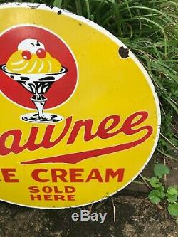 Pawnee Ice Cream Large, Heavy Double Sided Porcelain Sign (30 Inch) Nice Sign