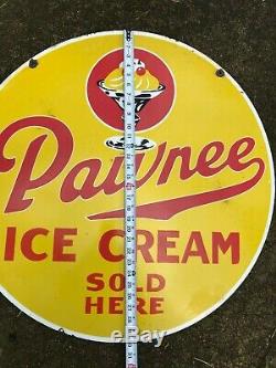 Pawnee Ice Cream Large, Heavy Double Sided Porcelain Sign (30 Inch) Nice Sign