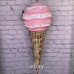Peppermint Square Large Indoor Outdoor Pink Ice Cream Cone Christmas Decoration