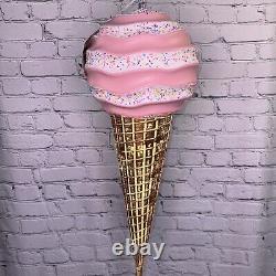 Peppermint Square Large Indoor Outdoor Pink Ice Cream Cone Christmas Decoration