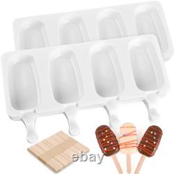 Popsicle Silicone Molds Set, 2 PCS Ice Cream Molds with 50 Wooden Sticks for
