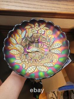 Pretty Purple Northwood Carnival Glass Peacock & Urn Large Ice Cream Bowl