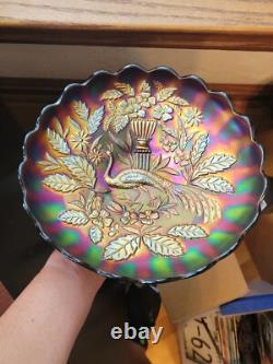 Pretty Purple Northwood Carnival Glass Peacock & Urn Large Ice Cream Bowl
