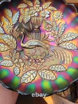 Pretty Purple Northwood Carnival Glass Peacock & Urn Large Ice Cream Bowl