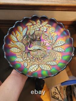 Pretty Purple Northwood Carnival Glass Peacock & Urn Large Ice Cream Bowl