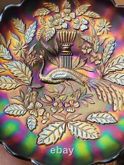 Pretty Purple Northwood Carnival Glass Peacock & Urn Large Ice Cream Bowl