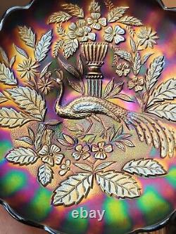 Pretty Purple Northwood Carnival Glass Peacock & Urn Large Ice Cream Bowl