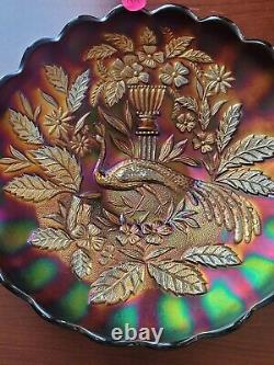 Pretty Purple Northwood Carnival Glass Peacock & Urn Large Ice Cream Bowl