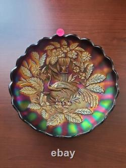 Pretty Purple Northwood Carnival Glass Peacock & Urn Large Ice Cream Bowl