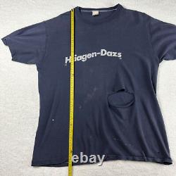 RARE 1970's Haagen Dazs Ice Cream VANILLA Promo Tee L TRASHED FADED DISTRESSED