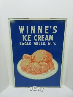 RARE WINNE'S ICE CREAM NY Vintage Large 28X20 Inch Double Sided Heavy Metal Sign